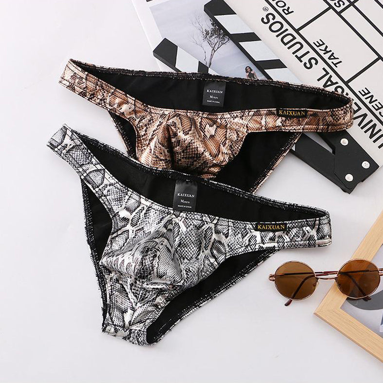 Snake print large pouch cotton-lined bikini