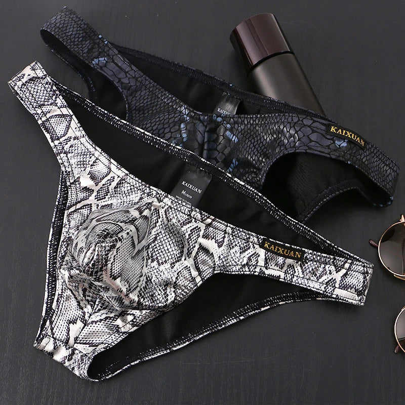 Snake print large pouch cotton-lined bikini