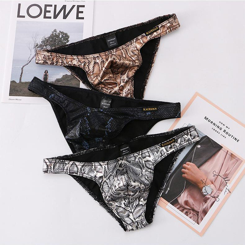 Snake print large pouch cotton-lined bikini