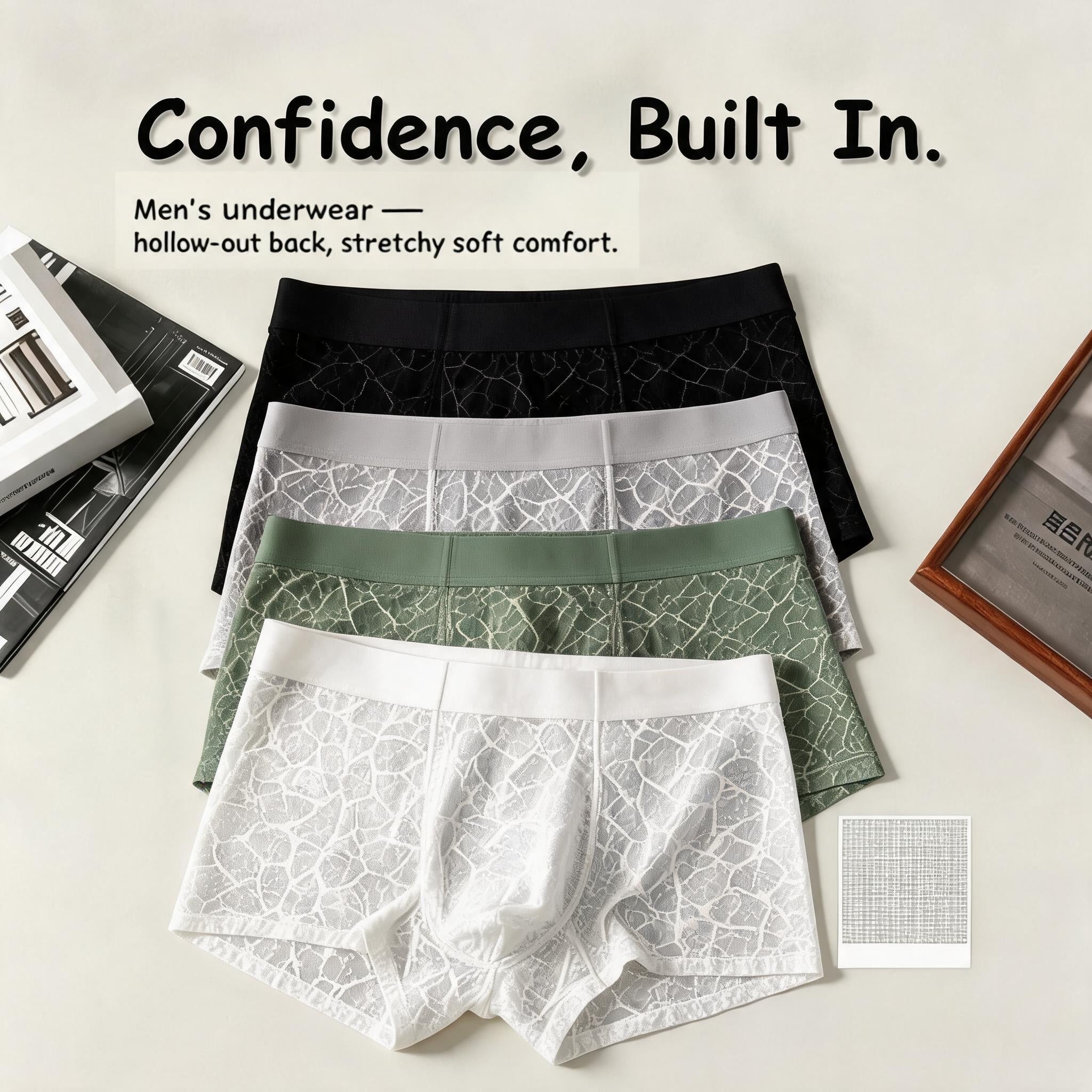 QS Sexy Lace Mesh Boxer Briefs