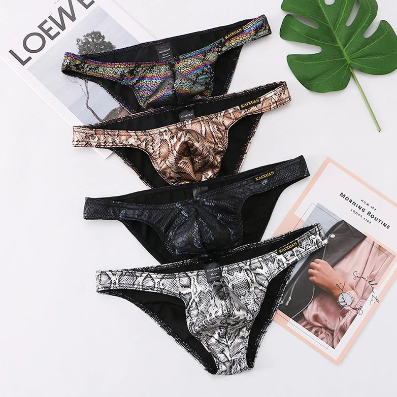 Snake print large pouch cotton-lined bikini