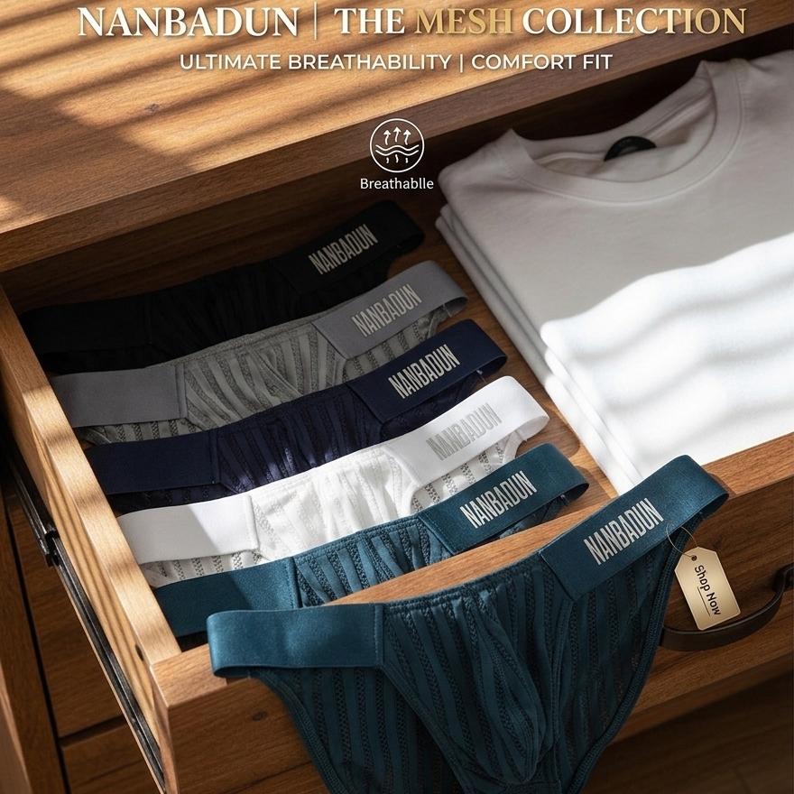 ZD【Anniversary Sale】 Vertical Lace Mesh Breathable Low Rise Men Briefs
