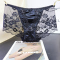 Floral Sequin Embroidery Mesh Lace Satin Splicing Mid-Rise Briefs