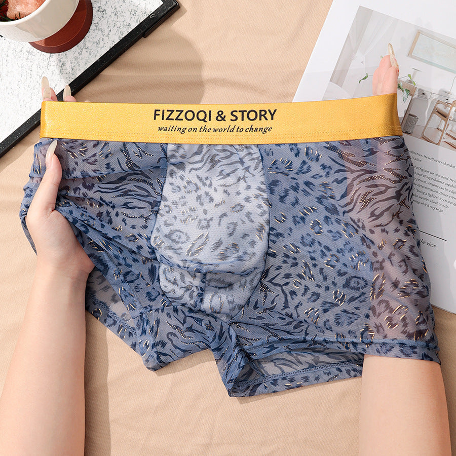 Gold-painted leopard print transparent breathable boxer briefs
